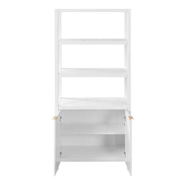 English Elm 75.55 Tall Freestanding Bookcase with Fluted Doors Open Shelves Rubberwood Frame White N763P517828K