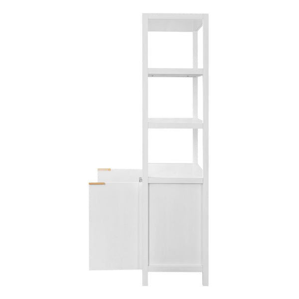 English Elm 75.55 Tall Freestanding Bookcase with Fluted Doors Open Shelves Rubberwood Frame White N763P517828K