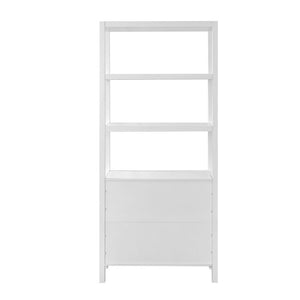 English Elm 75.55 Tall Freestanding Bookcase with Fluted Doors Open Shelves Rubberwood Frame White N763P517828K