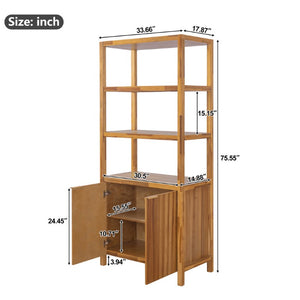 English Elm 75.55 Tall Freestanding Bookcase with Fluted Doors Open Shelves Rubberwood Frame Natural N763P517828N