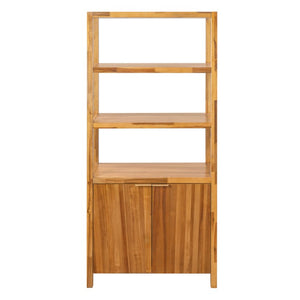 English Elm 75.55 Tall Freestanding Bookcase with Fluted Doors Open Shelves Rubberwood Frame Natural N763P517828N