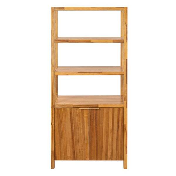 English Elm 75.55 Tall Freestanding Bookcase with Fluted Doors Open Shelves Rubberwood Frame Natural N763P517828N