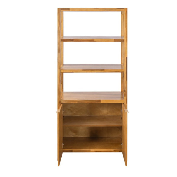 English Elm 75.55 Tall Freestanding Bookcase with Fluted Doors Open Shelves Rubberwood Frame Natural N763P517828N