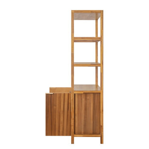 English Elm 75.55 Tall Freestanding Bookcase with Fluted Doors Open Shelves Rubberwood Frame Natural N763P517828N
