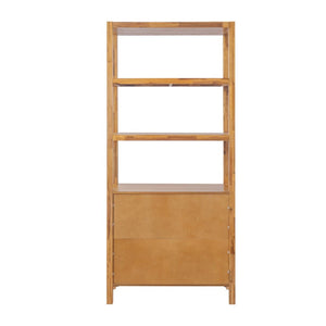 English Elm 75.55 Tall Freestanding Bookcase with Fluted Doors Open Shelves Rubberwood Frame Natural N763P517828N