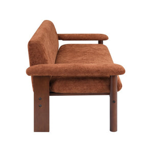 English Elm 69.9 Inch Chenille Two Seater Sofa with Pillow Top Arms and Rubberwood Legs for Living Room Rust N763S000050J