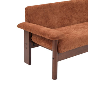 English Elm 69.9 Inch Chenille Two Seater Sofa with Pillow Top Arms and Rubberwood Legs for Living Room Rust N763S000050J