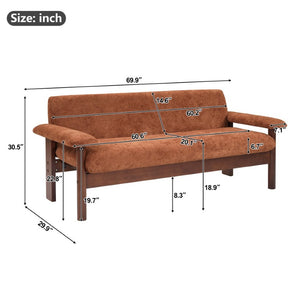English Elm 69.9 Inch Chenille Two Seater Sofa with Pillow Top Arms and Rubberwood Legs for Living Room Rust N763S000050J