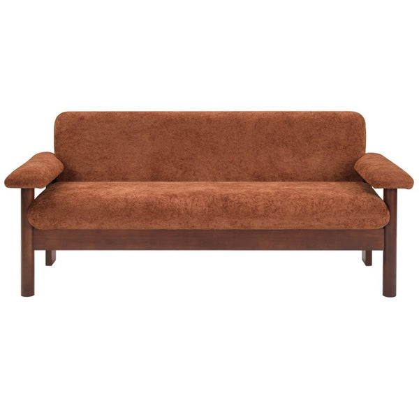 English Elm 69.9 Inch Chenille Two Seater Sofa with Pillow Top Arms and Rubberwood Legs for Living Room Rust N763S000050J