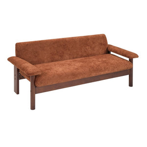 English Elm 69.9 Inch Chenille Two Seater Sofa with Pillow Top Arms and Rubberwood Legs for Living Room Rust N763S000050J