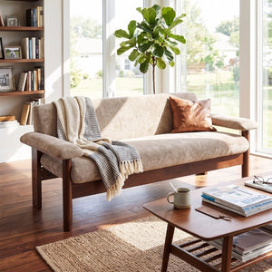 English Elm 69.9 Inch Chenille Two Seater Sofa with Pillow Top Arms and Rubberwood Legs for Living Room Light Brown N763S000050L