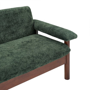 English Elm 69.9 Inch Chenille Two Seater Sofa with Pillow Top Arms and Rubberwood Legs for Living Room Green N763S000050U