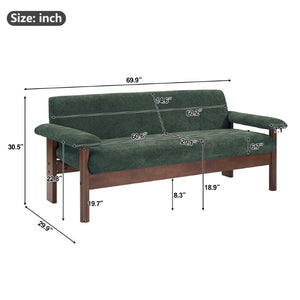 English Elm 69.9 Inch Chenille Two Seater Sofa with Pillow Top Arms and Rubberwood Legs for Living Room Green N763S000050U