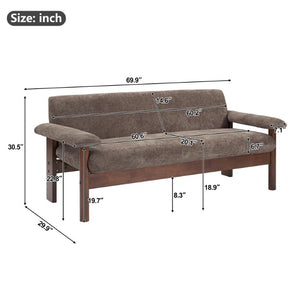English Elm 69.9 Inch Chenille Two Seater Sofa with Pillow Top Arms and Rubberwood Legs for Living Room Brown N763S000050W