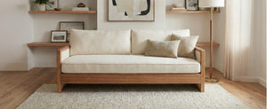 English Elm Modern Three-Seat Chenille Sofa with Solid Wood Armrests and Pocket Spring Living Room Beige N763S000080A