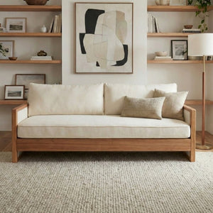 English Elm Modern Three-Seat Chenille Sofa with Solid Wood Armrests and Pocket Spring Living Room Beige N763S000080A