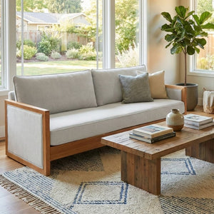 English Elm Modern Three-Seat Chenille Sofa with Solid Wood Armrests and Pocket Spring Living Room Grey N763S000080E