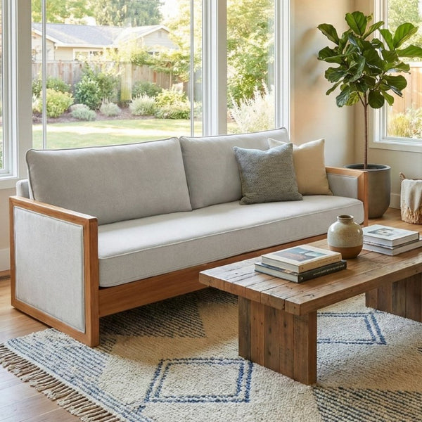 English Elm Modern Three-Seat Chenille Sofa with Solid Wood Armrests and Pocket Spring Living Room Grey N763S000080E