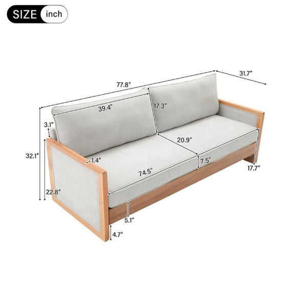 English Elm Modern Three-Seat Chenille Sofa with Solid Wood Armrests and Pocket Spring Living Room Grey N763S000080E