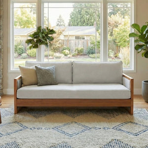 English Elm Modern Three-Seat Chenille Sofa with Solid Wood Armrests and Pocket Spring Living Room Grey N763S000080E