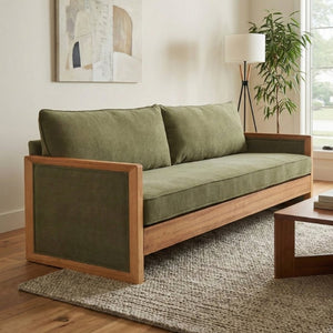 English Elm Modern Three-Seat Chenille Sofa with Solid Wood Armrests and Pocket Spring Living Room Green N763S000080F