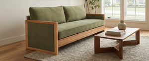 English Elm Modern Three-Seat Chenille Sofa with Solid Wood Armrests and Pocket Spring Living Room Green N763S000080F