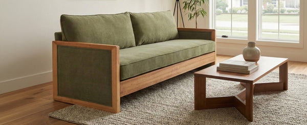 English Elm Modern Three-Seat Chenille Sofa with Solid Wood Armrests and Pocket Spring Living Room Green N763S000080F