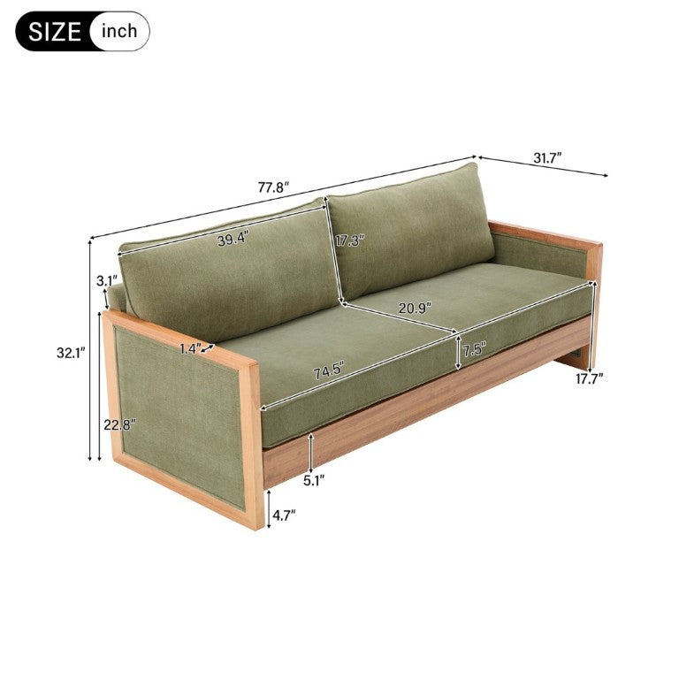 English Elm Modern Three-Seat Chenille Sofa with Solid Wood Armrests and Pocket Spring Living Room Green N763S000080F
