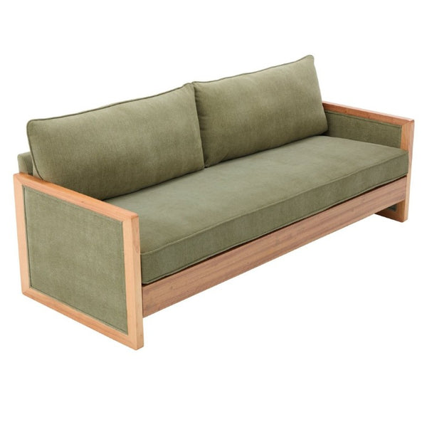 English Elm Modern Three-Seat Chenille Sofa with Solid Wood Armrests and Pocket Spring Living Room Green N763S000080F
