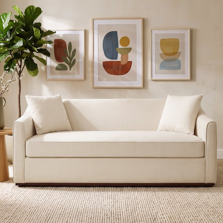 English Elm Modern Chenille Three Seater Sofa with Rubberwood Base and Wrap Armrests for Living Room N763S000110O