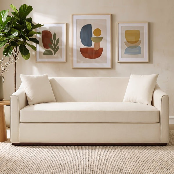 English Elm Modern Chenille Three Seater Sofa with Rubberwood Base and Wrap Armrests for Living Room N763S000110O