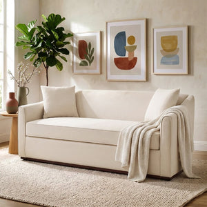 English Elm Modern Chenille Three Seater Sofa with Rubberwood Base and Wrap Armrests for Living Room N763S000110O