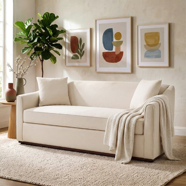 English Elm Modern Chenille Three Seater Sofa with Rubberwood Base and Wrap Armrests for Living Room N763S000110O