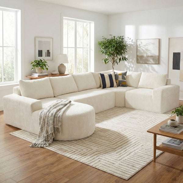 English Elm 140.5" U-shaped Chenille Cloud Sectional Modular Sofa Deep Seat Living Room Couch Beige N763S000120A