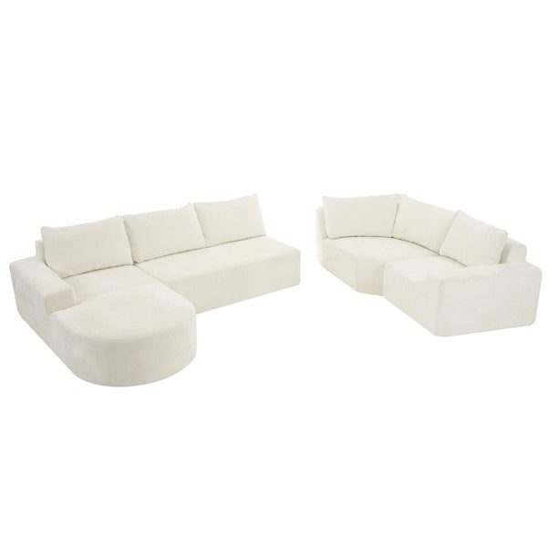 English Elm 140.5" U-shaped Chenille Cloud Sectional Modular Sofa Deep Seat Living Room Couch Beige N763S000120A