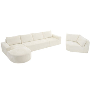 English Elm 140.5" U-shaped Chenille Cloud Sectional Modular Sofa Deep Seat Living Room Couch Beige N763S000120A