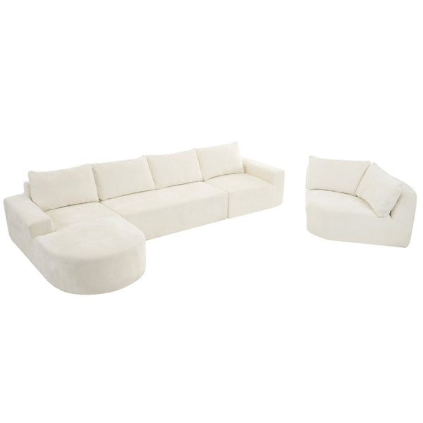 English Elm 140.5" U-shaped Chenille Cloud Sectional Modular Sofa Deep Seat Living Room Couch Beige N763S000120A