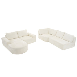 English Elm 140.5" U-shaped Chenille Cloud Sectional Modular Sofa Deep Seat Living Room Couch Beige N763S000120A