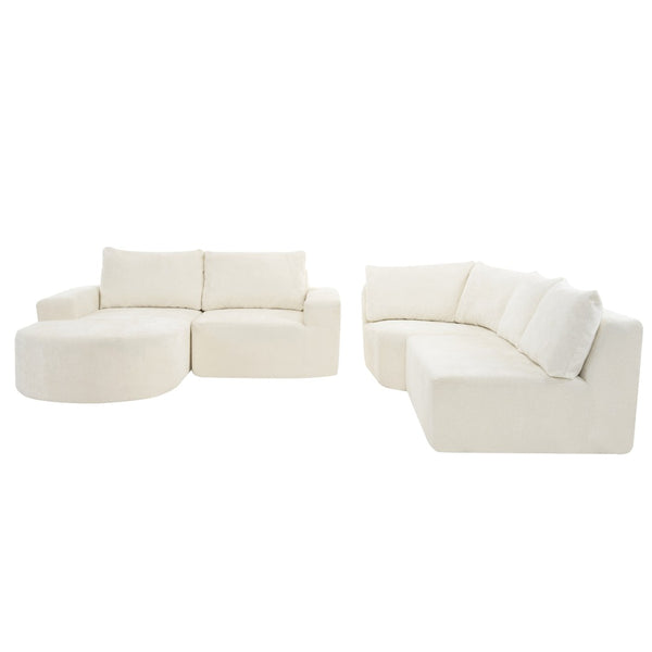 English Elm 140.5" U-shaped Chenille Cloud Sectional Modular Sofa Deep Seat Living Room Couch Beige N763S000120A