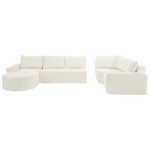 English Elm 140.5" U-shaped Chenille Cloud Sectional Modular Sofa Deep Seat Living Room Couch Beige N763S000120A