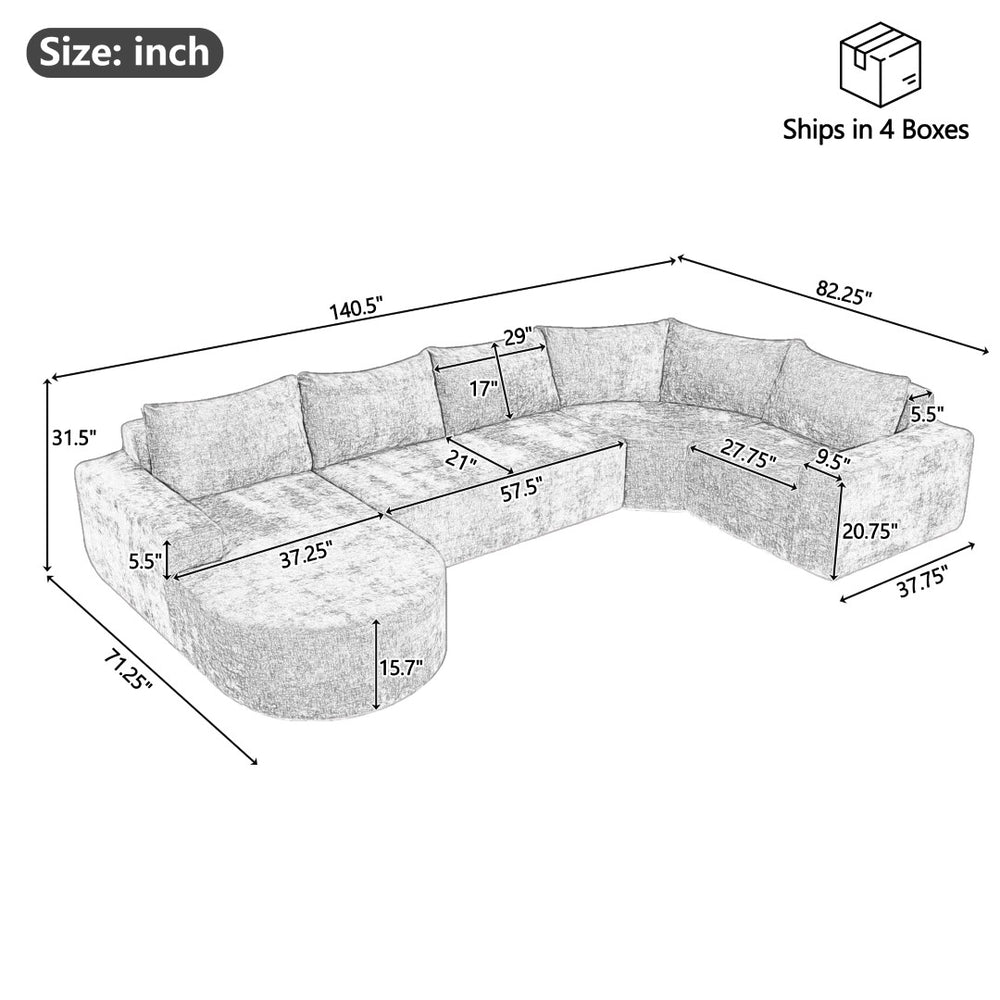 English Elm 140.5" U-shaped Chenille Cloud Sectional Modular Sofa Deep Seat Living Room Couch Beige N763S000120A