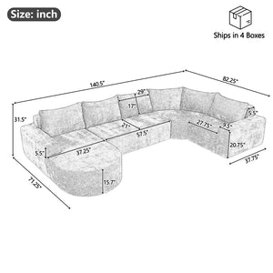 English Elm 140.5" U-shaped Chenille Cloud Sectional Modular Sofa Deep Seat Living Room Couch Beige N763S000120A