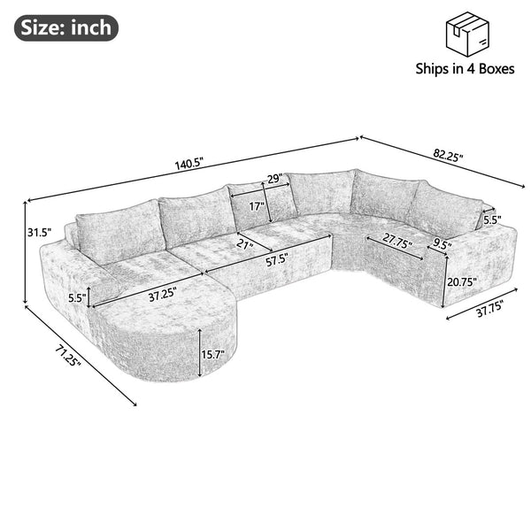English Elm 140.5" U-shaped Chenille Cloud Sectional Modular Sofa Deep Seat Living Room Couch Beige N763S000120A