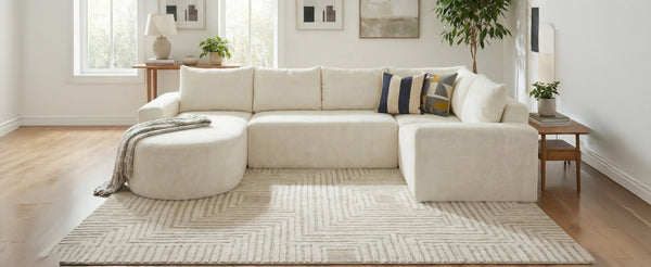 English Elm 140.5" U-shaped Chenille Cloud Sectional Modular Sofa Deep Seat Living Room Couch Beige N763S000120A