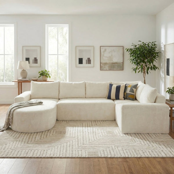 English Elm 140.5" U-shaped Chenille Cloud Sectional Modular Sofa Deep Seat Living Room Couch Beige N763S000120A
