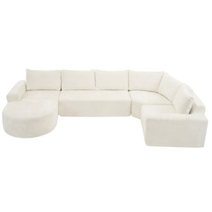 English Elm 140.5" U-shaped Chenille Cloud Sectional Modular Sofa Deep Seat Living Room Couch Beige N763S000120A