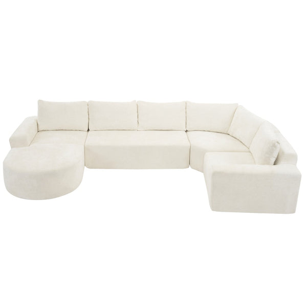 English Elm 140.5" U-shaped Chenille Cloud Sectional Modular Sofa Deep Seat Living Room Couch Beige N763S000120A