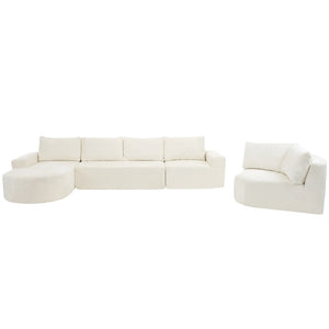 English Elm 140.5" U-shaped Chenille Cloud Sectional Modular Sofa Deep Seat Living Room Couch Beige N763S000120A