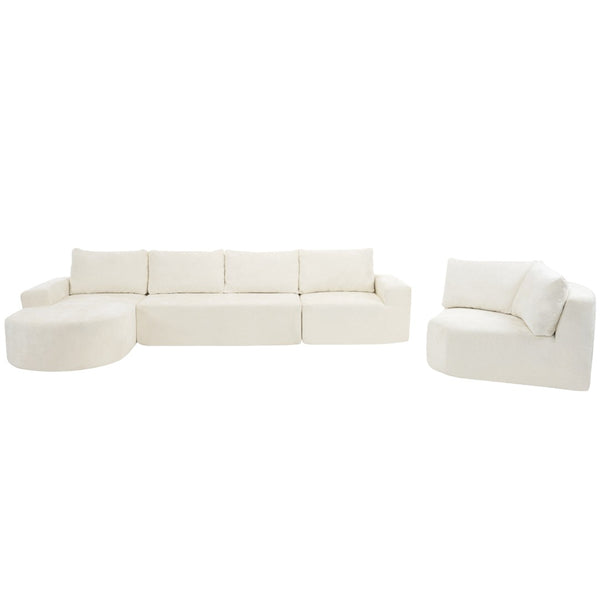 English Elm 140.5" U-shaped Chenille Cloud Sectional Modular Sofa Deep Seat Living Room Couch Beige N763S000120A