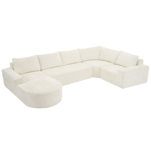 English Elm 140.5" U-shaped Chenille Cloud Sectional Modular Sofa Deep Seat Living Room Couch Beige N763S000120A